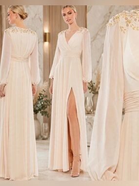 Mac Duggal EMBELLISHED SHOULDER BLOUSON SLEEVE EVENING GOWN size 6 sold out size